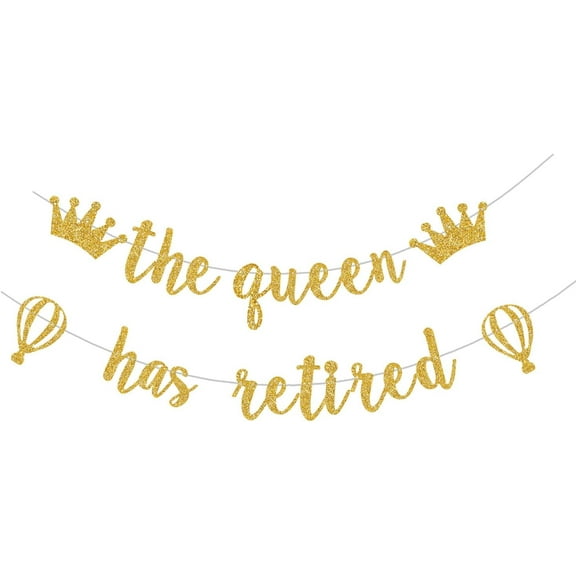 The Queen Has Retired Banner for Gold Retirement Party/Officially Retired/Happy Retirement Party Sign Bunting Decoration Garlands Backdrop Supplies (Pre-Strung)