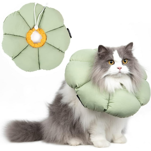 HAHDAXIA Collier Cône pour Chat, Collier de Récupération Imperméable Mignon pour Chat, Collier Élisabéthain Anti-Morsure et Cicatrisation des Plaies, Fleur Verte Style Toutes Saisons