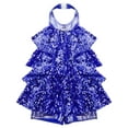 thumbnail image 5 of iEFiEL Womens Shiny Sequins Latin Dancewear Halter Unitard Modern Jazz Performance Romper Dance Costume Royal Blue One Size, 5 of 7