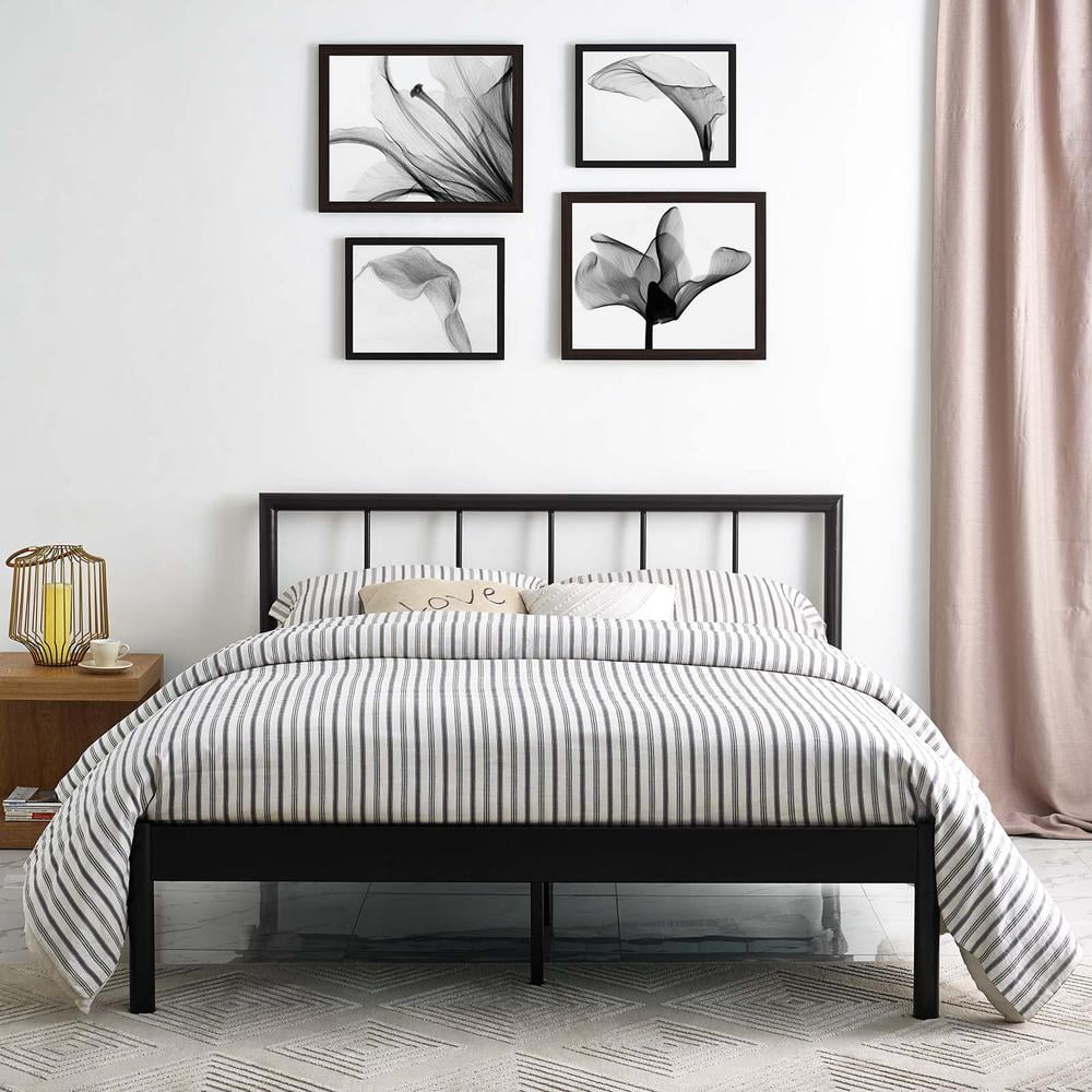 Modway Gwen Powder Coated Sturdy Steel Full Bed Frame in Brown