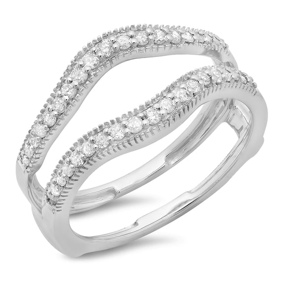 Dazzlingrock Collection 0.40 Carat (ctw) 14K Round Cut Diamond Ladies Wedding Enhancer Guard Double Ring, White Gold, Size 10
