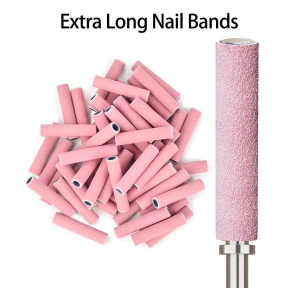 Maryton 100Pcs  Extra Long Nail Drill Bits Sanding Bands for Nail Drill Fine Grit Nail File Sanding Bands for Acrylic Nails Gel Manicures and Pedicure
