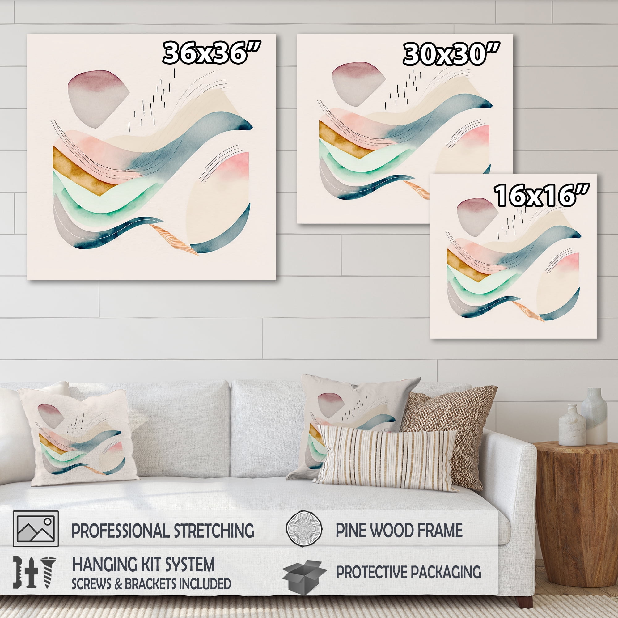 Designart Multi-Color Pastel Waves Canvas Wall Art