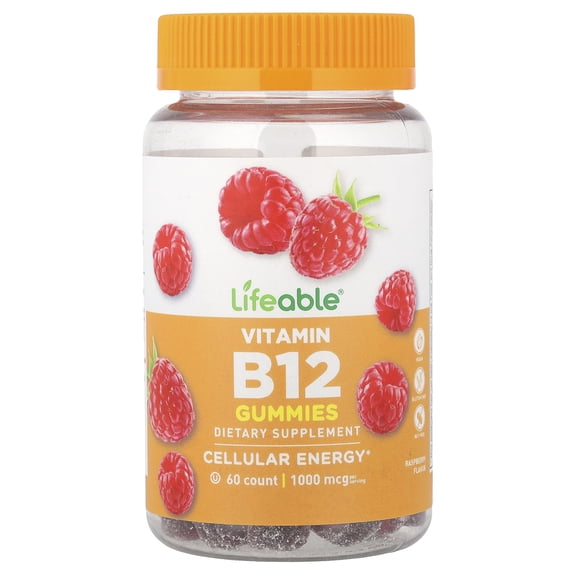 Lifeable Vitamin B12 Gummies, Raspberry, 60 Gummies (500 mg per Gummy)