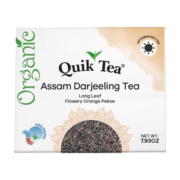QuikTea Premium Organic Assam & Darjeeling – Antioxidant rich and Bold Himalayan Black Tea with Delicate Floral Notes – 225g of Uplifting Wellness