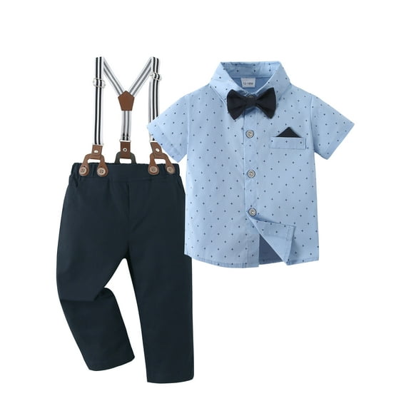 Baby Boy Clothes Suits Toddler Dress Shirt Bowtie Suspender Pants Outfit Formal Wedding 1-6 Years