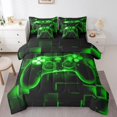 thumbnail image 1 of YST 7Pcs Kids Gamer Comforter Set King, Gaming Bedding Comforter Set, Video Games Gamepad Bed In A Bag Neon Glowing Square Geometric Grid Green Bed Sets With Comforter And Sheets, 1 of 1
