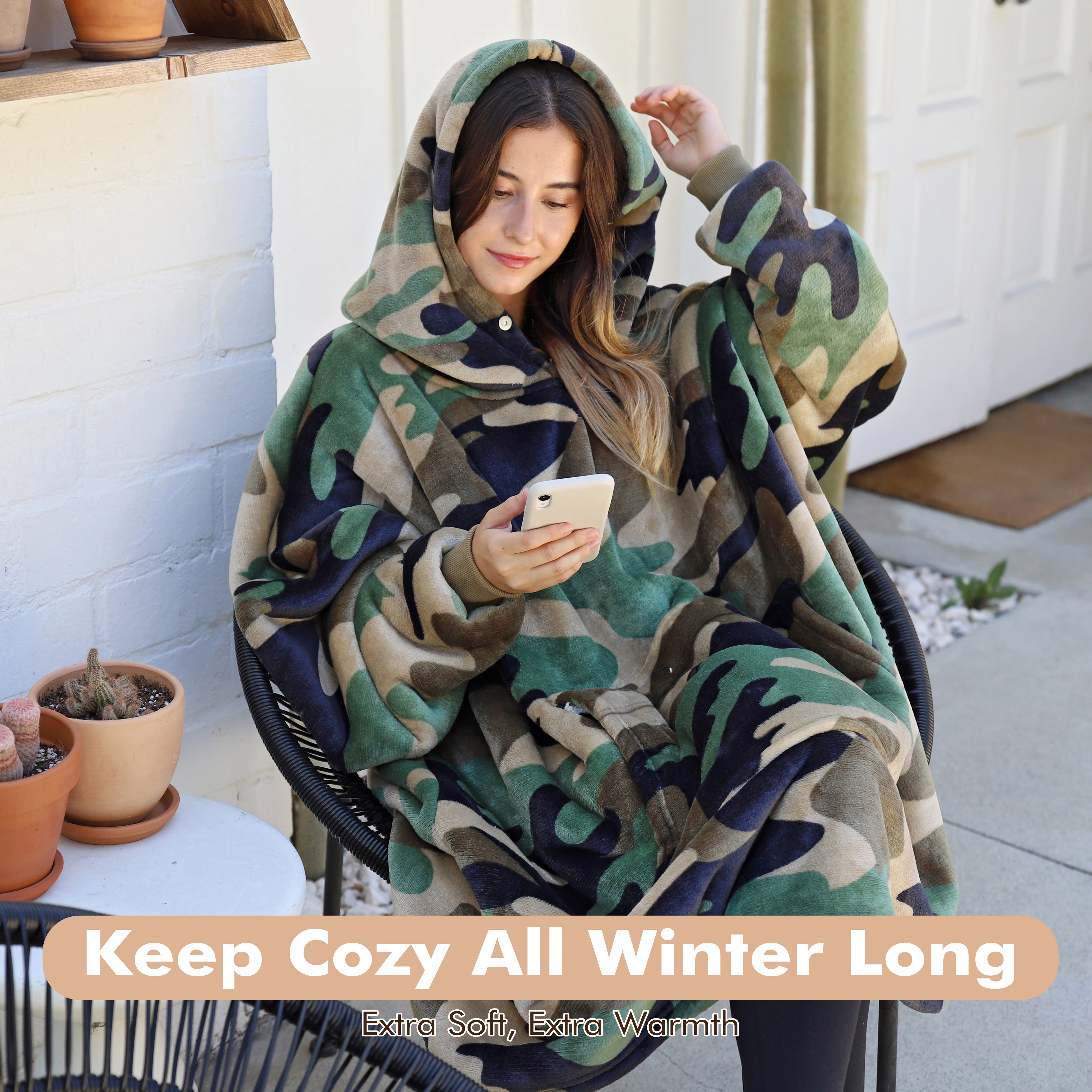 Tirrinia Oversized Blanket Hoodie, Wearable Fluffy Sherpa Blanket, Cozy Sweatshirt Blanket Gift for Adult Women Men Girlfriend