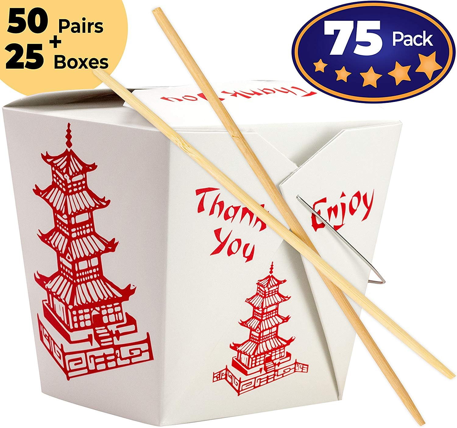 25 Chinese Design 32 Oz Take Out Food Containers and 50 Premium