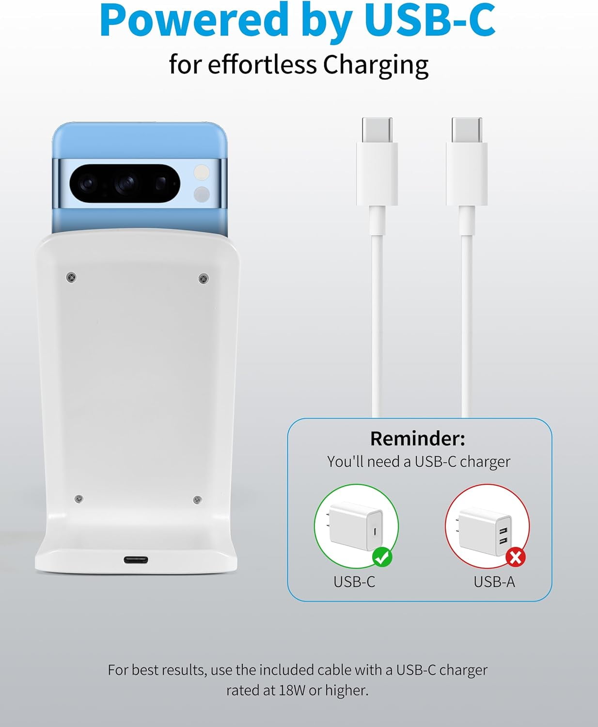 2-Pack Wireless Phone Charger Stand for Android & iPhone - 15W Fast Qi Charging Station for Google Pixel 3 4 XL 5 6 7 8 Pro Samsung Galaxy S25 S24 S23 S22 Z Flip Fold OnePlus (Black and White)