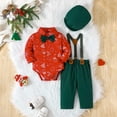 thumbnail image 2 of Toddler Boys Christmas 2 Piece Set 3 Piece Gentleman Suspenders Romper With Hat Festive Holiday Dress Up Party Photo Holiday Fall Winter Pants Sets, 2 of 9