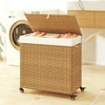 thumbnail image 2 of Gymax Laundry Hamper w/Wheels & Lid 125L 3-Section Clothes Hamper w/2 Liner Bags Natural, 2 of 10