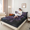 thumbnail image 4 of Feelyou Romantic Purple Rose Twin Sheet Sets, Fashion Anniversary Twin Fitted Sheet, Floral Flower Flat Sheet, Luxury Bedroom Decor, 3 Pieces, 4 of 7