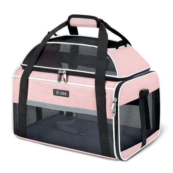 Expandable Pet Carrier 17x11x9.5 Inch, Airline Approved, Soft Sided Underseat Travel Bag for Small Cats Dogs Up to 12lbs, Locking Safety Zippers, Anti-Scratch Meshm,Pink