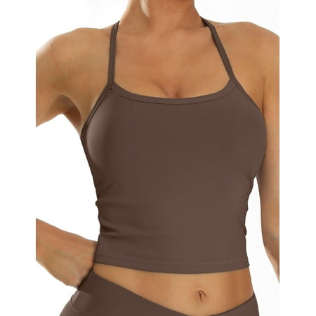 KANG Women s Strappy Stretch Sports Bra Longline Yoga Cross Tank Top Fitness Bra Workout Camisole Crop Tops