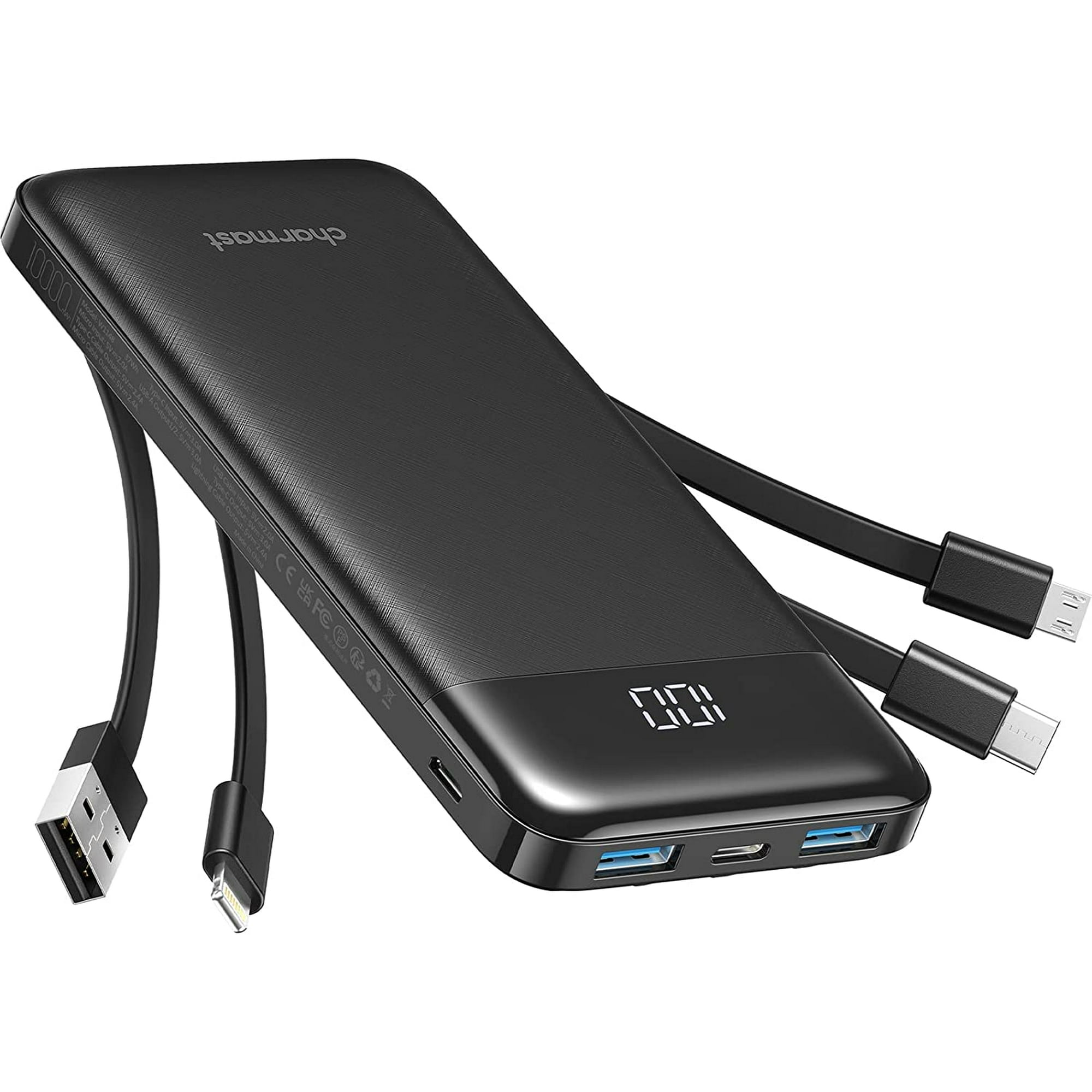 C Power Bank with Built in Cable, 10000mAh USB C Battery Pack