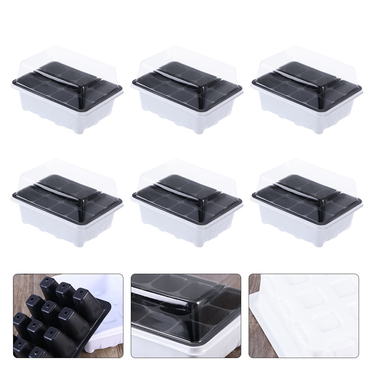 10Pack Seed Starter Tray Germination Kit, Seed Starter Kit with Adjustable Humidity Dome, Plant Growing Kit 7.36" x 5.7" (12-Cell per Tray), Black