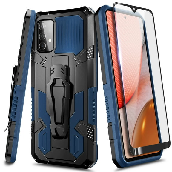 Nagebee Case for Samsung Galaxy A52 5G with Tempered Glass Screen Protector (Full Coverage), Belt Clip [Built-in Kickstand], Dual Layer Full Body Shockproof Protective Rugged Defender Case (Blue)