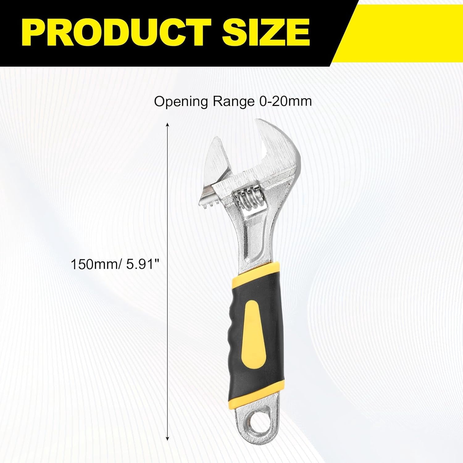MKEUDQ-Adjustable Wrench 6" High Carbon Steel Industrial Wide Jaw Wrench Adjustable Repairs Spanner Tool with Graduated Scale for Home Garage Workshop Plumbing, Yellow-Black