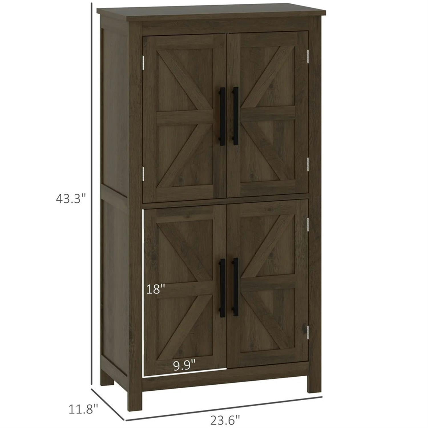 Demi Bonn 43" Farmhouse Bathroom Floor Cabinet, Freestanding Storage Cabinet with Adjustable Shelf and 4 Doors, for Living room, Entryway, Kitchen, Brown
