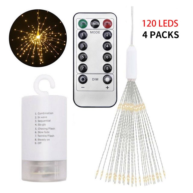 Luces de cadena de fuegos artificiales Impermeable Lámpara LED de 8 modos Colgando Luces Starburst Decoración al aire libre Blanco cálido 4pcs Kearding HA000758-03B