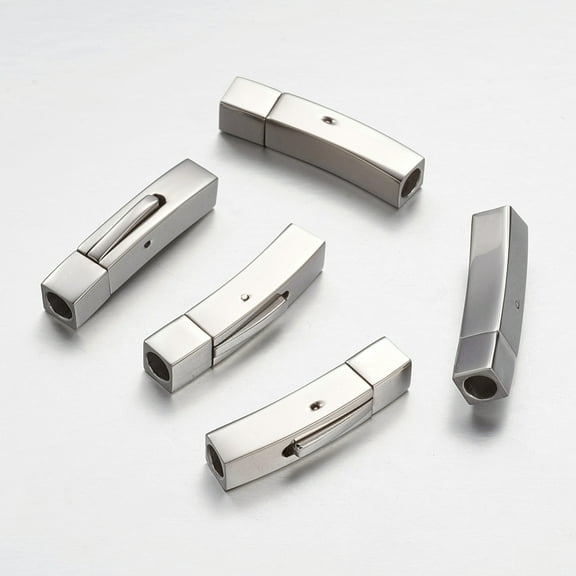 304 Stainless Steel Tarnish Resistant 304 Stainless Steel Bayonet Clasps Cuboid Stainless Steel color 28x6x7mm Hole: 4mm