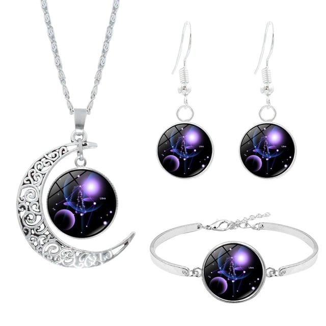 Xihbxyly Conjunto de Joyas de Constelación, Delicado Collar Astrológico, Pendientes y Pulsera a Juego, Estilo Único para Uso Diario, Regalo Perfecto para Mujeres, Cumpleaños o Aniversarios, Diseño Mu