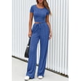 thumbnail image 4 of PRETTYGARDEN Womens 2 Piece Outfits Summer Ribbed Knit Button Short Sleeve Tops Casual Wide Leg Pants Lounge Sets, 4 of 8
