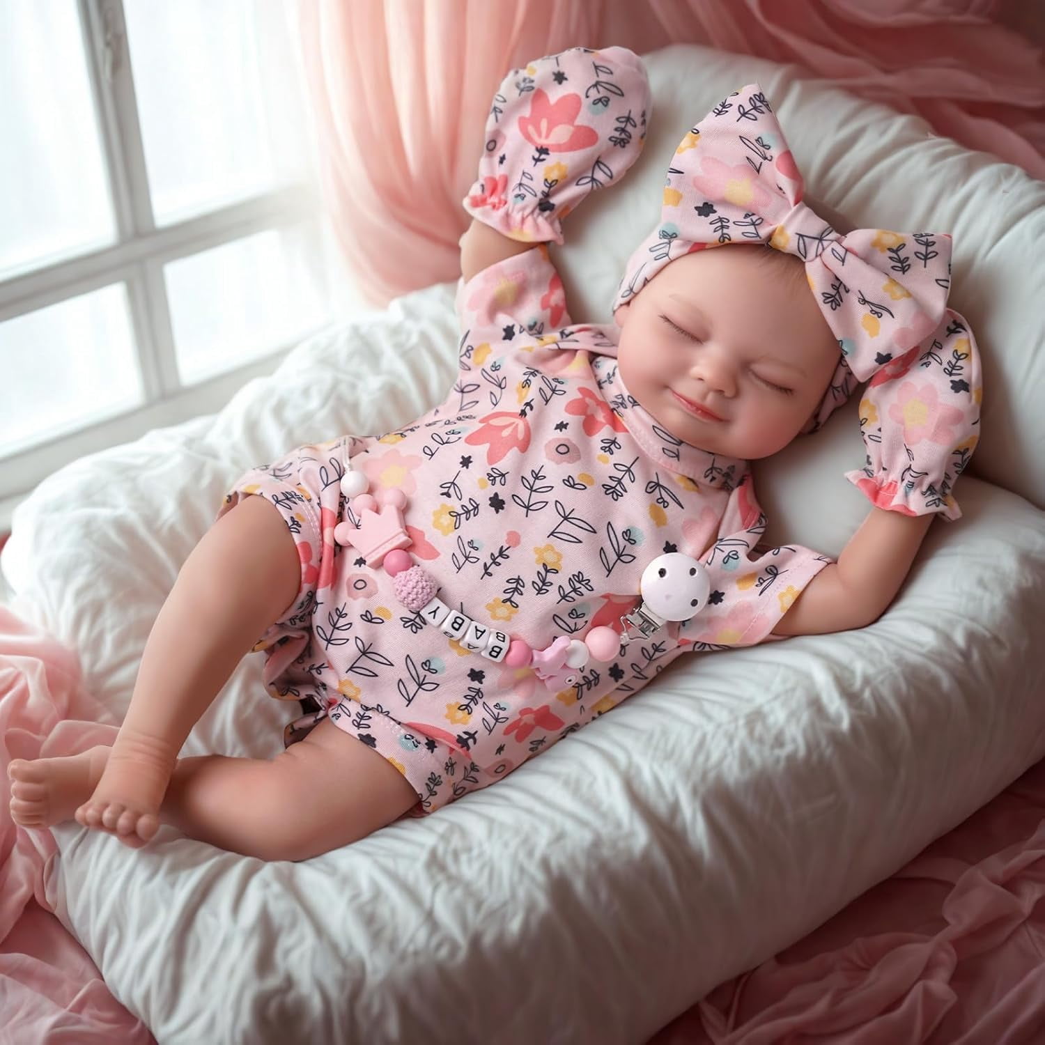 RSG 17 Inch Reborn Dolls with Soft Cloth Body Newborn Sweet Smile Sleeping Dolls Doll Girl with Gift Box for Cuddling, Role Playing and Collection