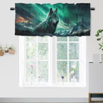 Wolf Window Curtain Valances Wildlife Animal Green Aurora Nature Scenery Rod Pocket Valances for Bedroom Living Room Dining Room 54 by 18 in, 1 Panel