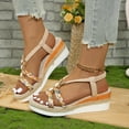 thumbnail image 5 of THDHVS Wedge Sandals for Women,Women's Sandals,Womens Wedge Sandals Flower Low Heel Dressy Sandals Elastic Ankle Strap Rhinestone Summer Comfortable Shoe Beige 9.5, 5 of 6