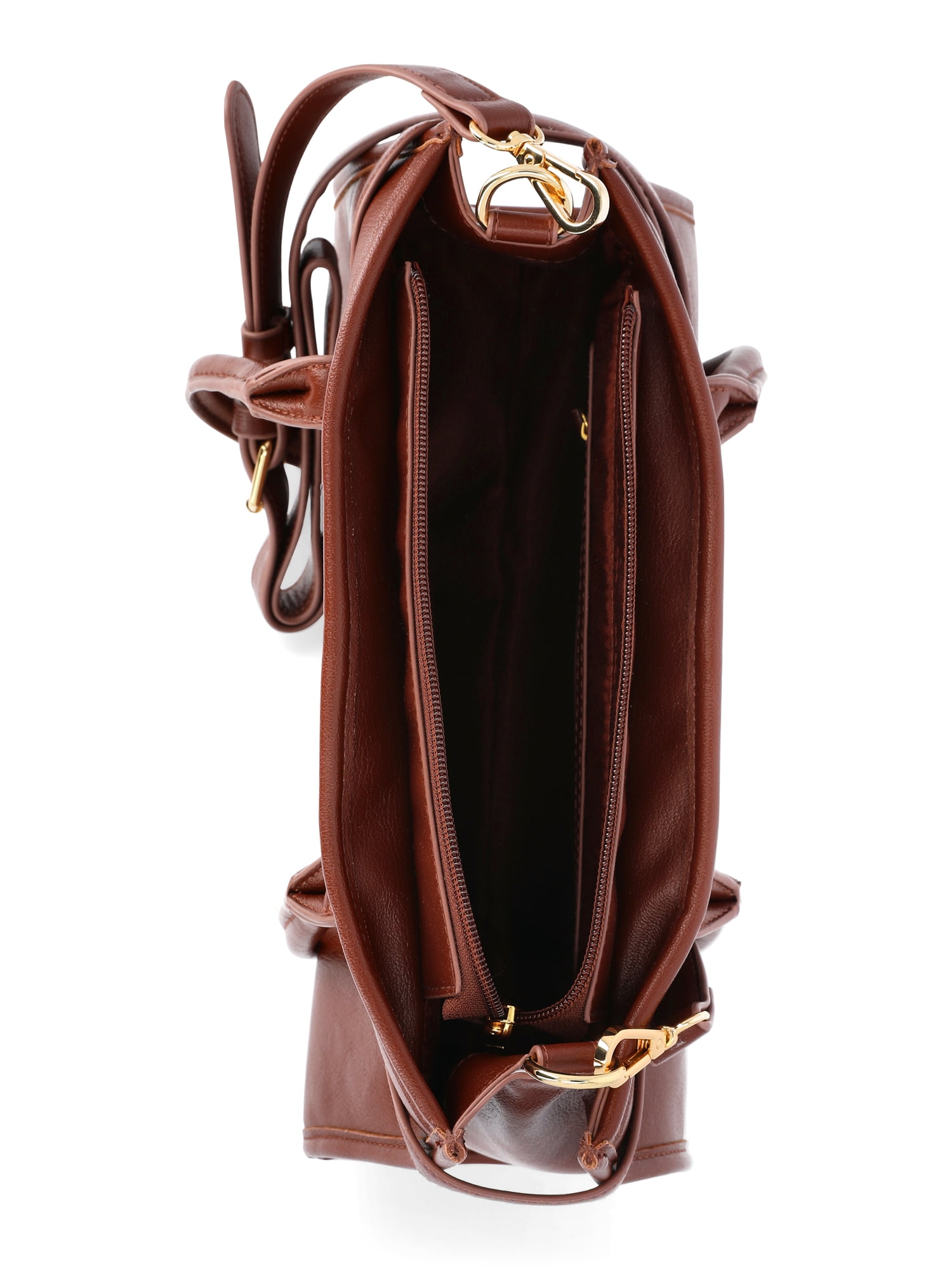 Time and Tru Women's Faux Leather Gwyn Shoulder Bag, Redwood Bark