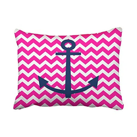 Nautical Throw Pillows Navy WinHome Decorative Decor pillows Anchor Chevron Nautical Pink and Navy Throw Pillow Cover Size 20x30 inches Two Side ()