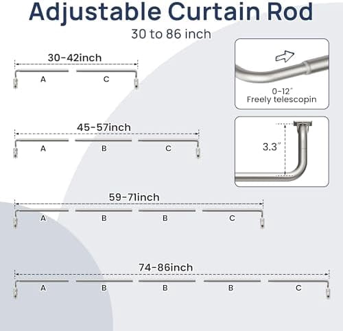Blackout Curtain rod for windows 48 to 84, Wrap Around Curtain Rods for Bedroom, Living Room, Adjustable from 30 to 86 Inches, Nickel