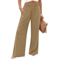 thumbnail image 2 of Wide Leg Pants for Woman Dressy Stretchy High Waisted Trousers with Pockets Casual Lounge Pants Khaki 2XL, 2 of 10