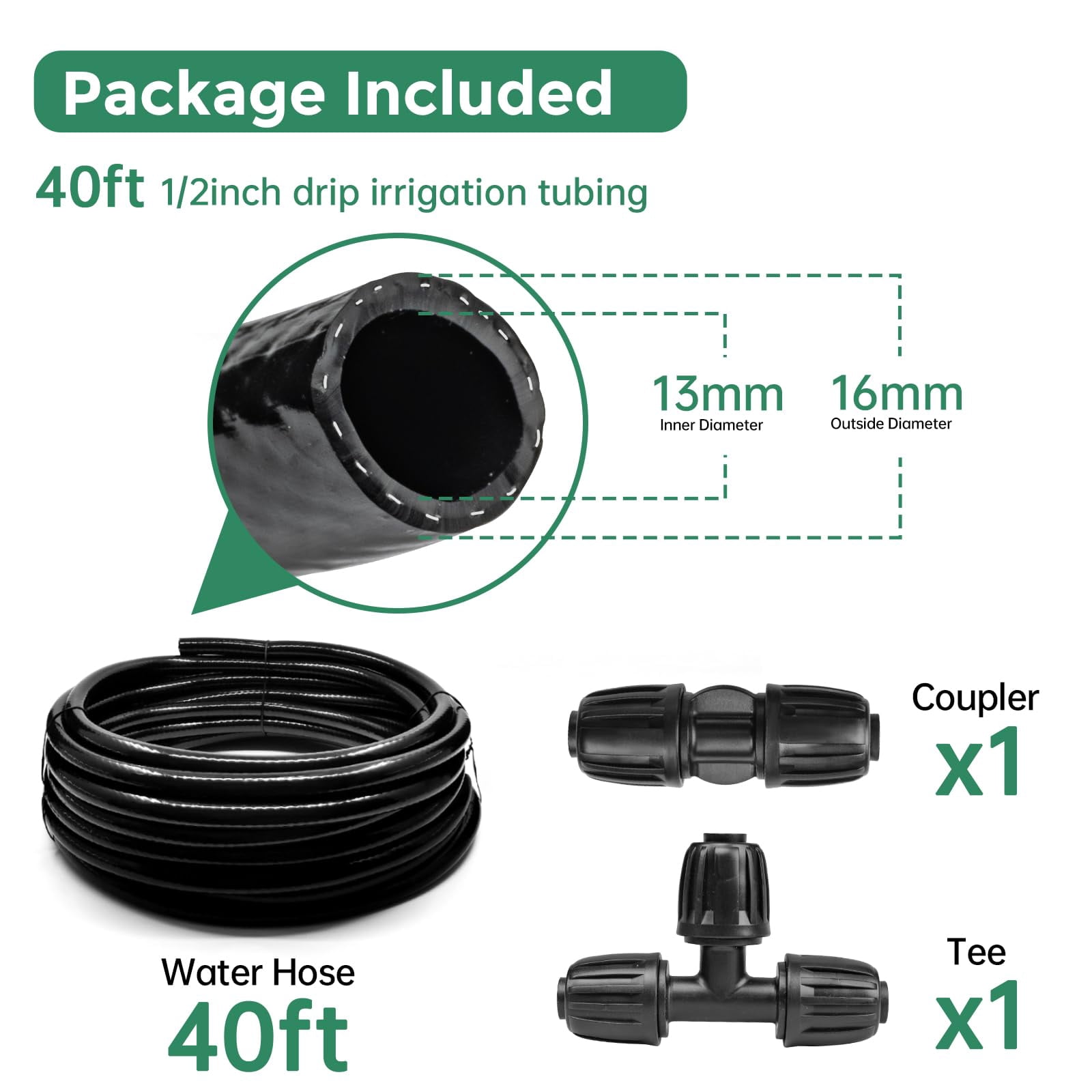 240FT Drip Irrigation System Kit, Automatic Garden Watering Misting System for Greenhouse, Yard, Lawn, Plant with 1/2 inch Hose 1/4 inch Distribution Tubing and Accessories