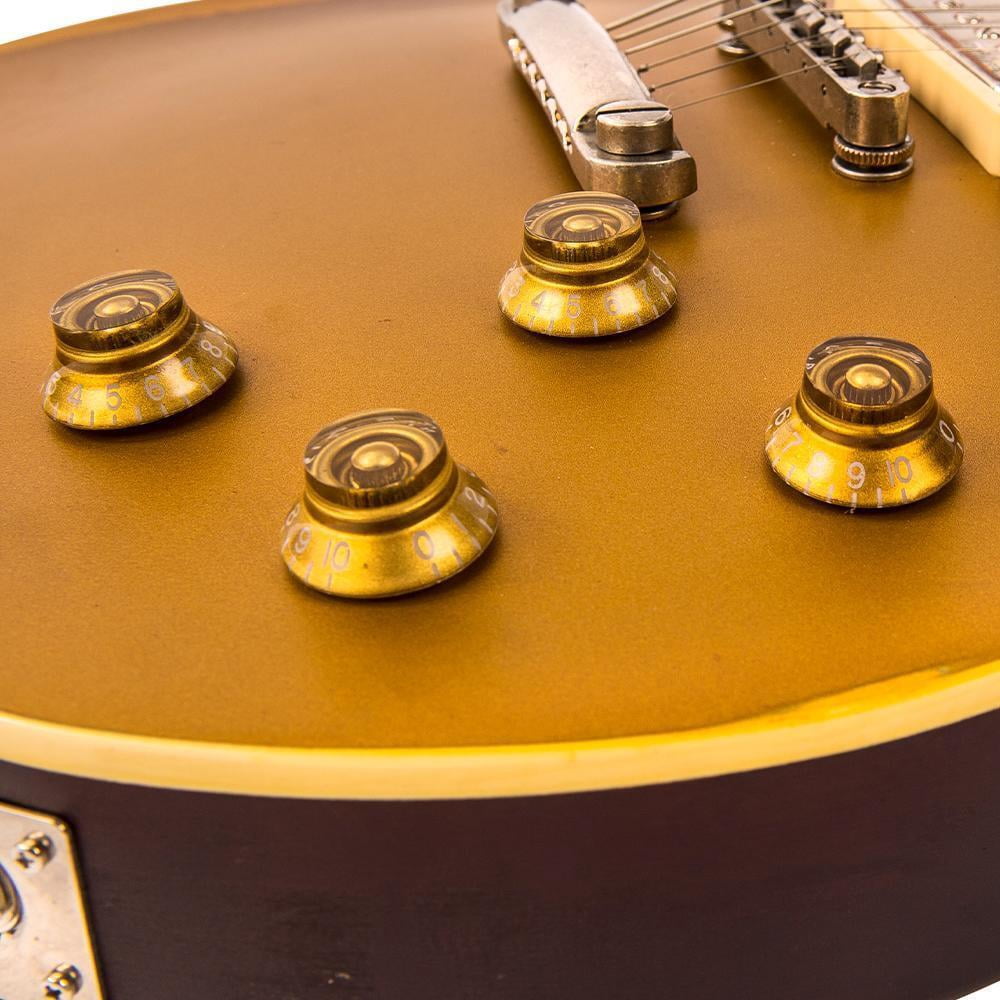 Vintage V100MRGT ICON Solid Body Electric Guitar, Distressed Gold Top
