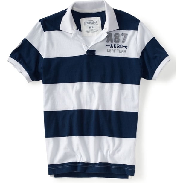 Aeropostale A87 Aero Surf Team Stripe Rugby Polo para hombre, blanco, mediano