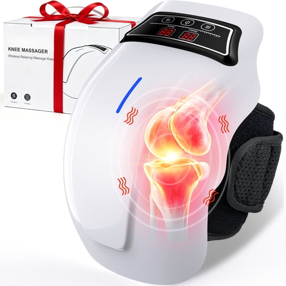 HLTHZONE Cordless Knee Massager with 9 Heating Levels, 9 Vibration Modes, LED Screen, Adjustable Straps, – Ideal Gift for Men Women Mom Dad (White)