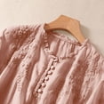 thumbnail image 4 of IMENGL Long Sleeve Shirts for Women Soft Cotton Linen Button Short Summer Loose Neck Embroidered Blouse T-Shirt Casual Women's Basic Tee Long Sleeve Tops,Pink, 4 of 7