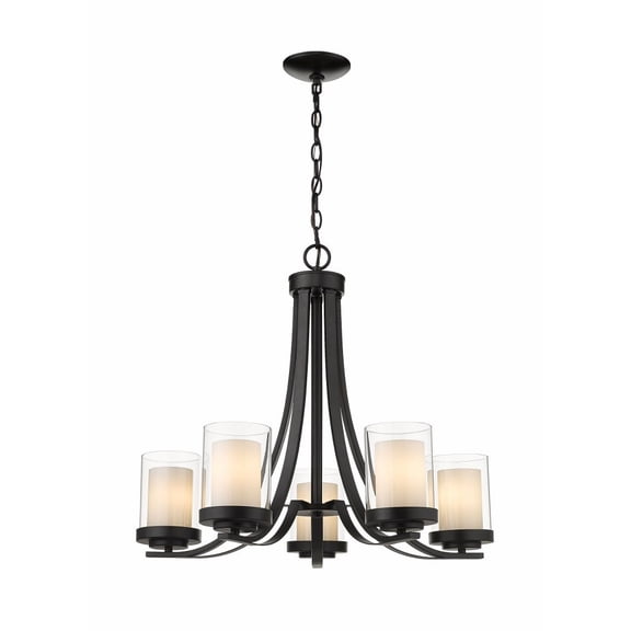 Z-Lite Willow 5 Light Glass Shade Steel Chandelier in Matte Black