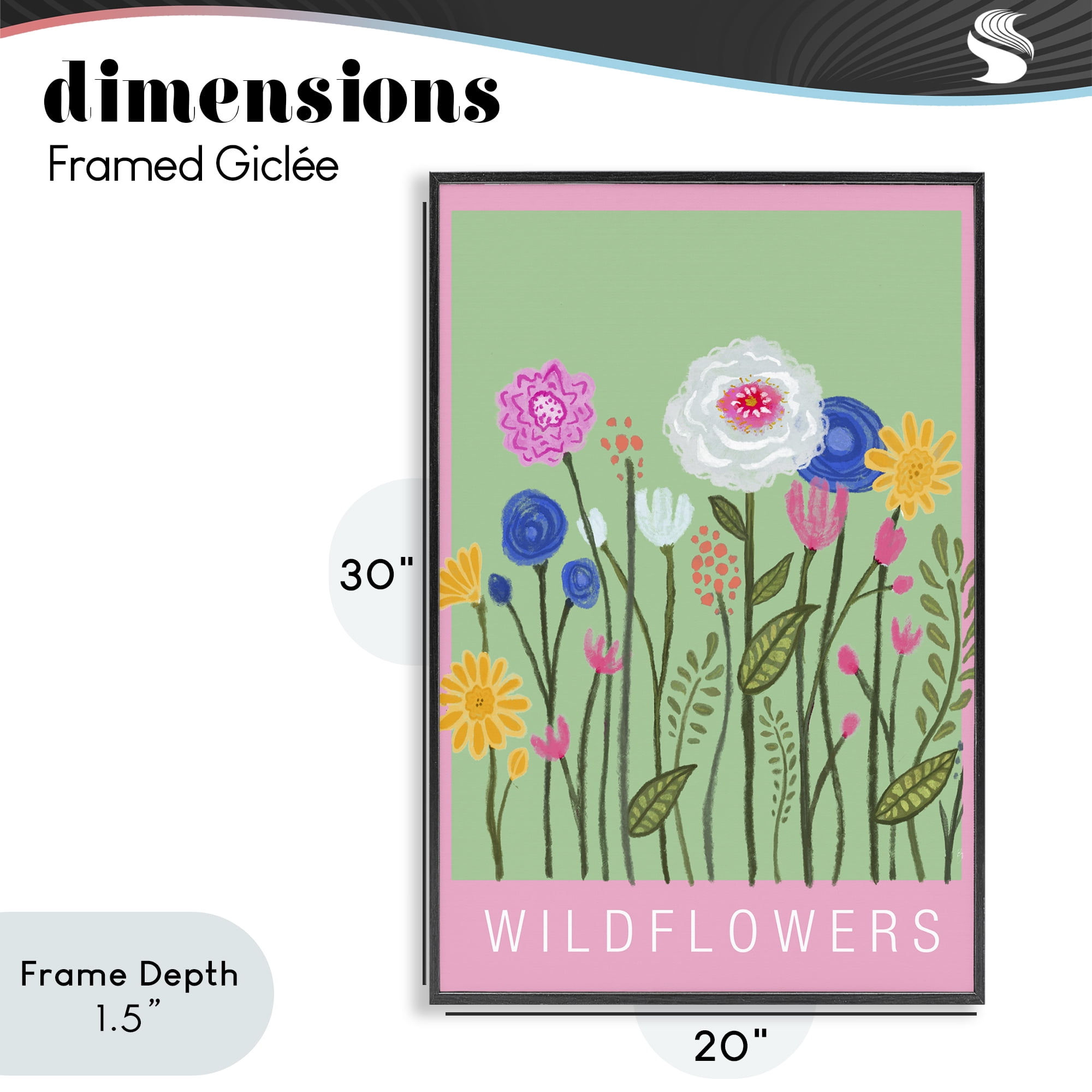 Stupell Industries Wild Flowers with Pink Border Black Framed Giclee Art, design by Elizabeth Medley