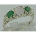 thumbnail image 2 of LBG British Made Luxury Solid 10K White Gold Natural Opal & Emerald Trilogy Ring, 2 of 6