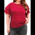 thumbnail image 3 of Camiseta Holgada de Cuello Redondo con Lunares y Corta con Volantes para Mujer, Talla Grande Rojo 4XL, 3 of 10