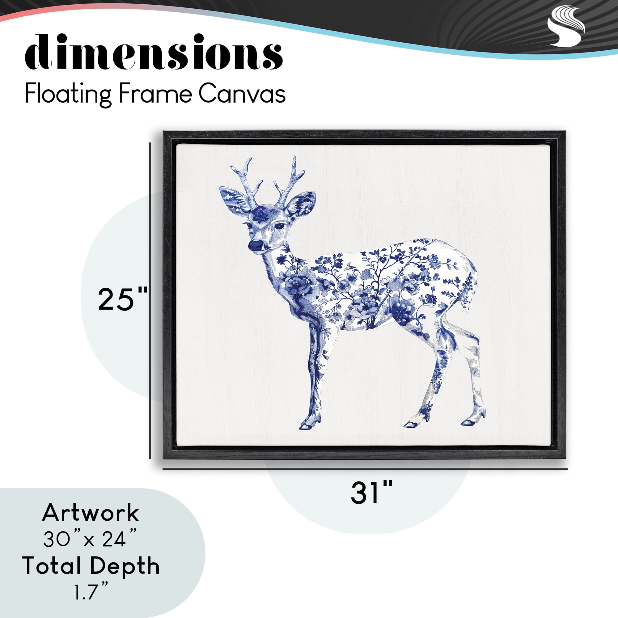 Graceful Toile Deer Black Framed Floater Canvas Wall Art, design by Lettered and Lined