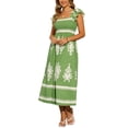 thumbnail image 4 of INSPIRE CHIC Women's Dress Square Neck Flutter Cap Sleeve Smocked Maxi Boho Sundress L Green, 4 of 6
