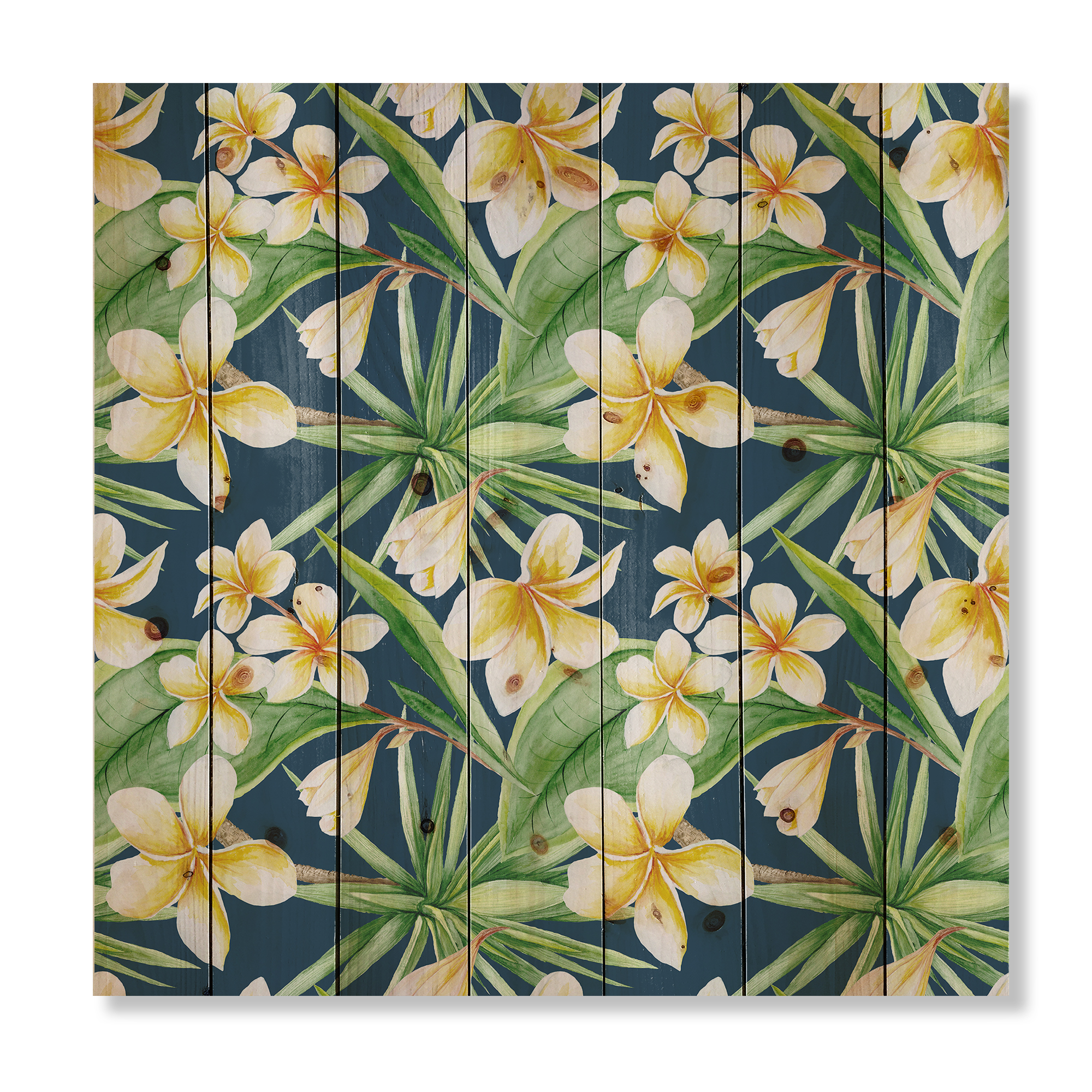 Designart 'Yellow Flowers and Tropical Foliage VIII' Modern Print on Natural Pine Wood