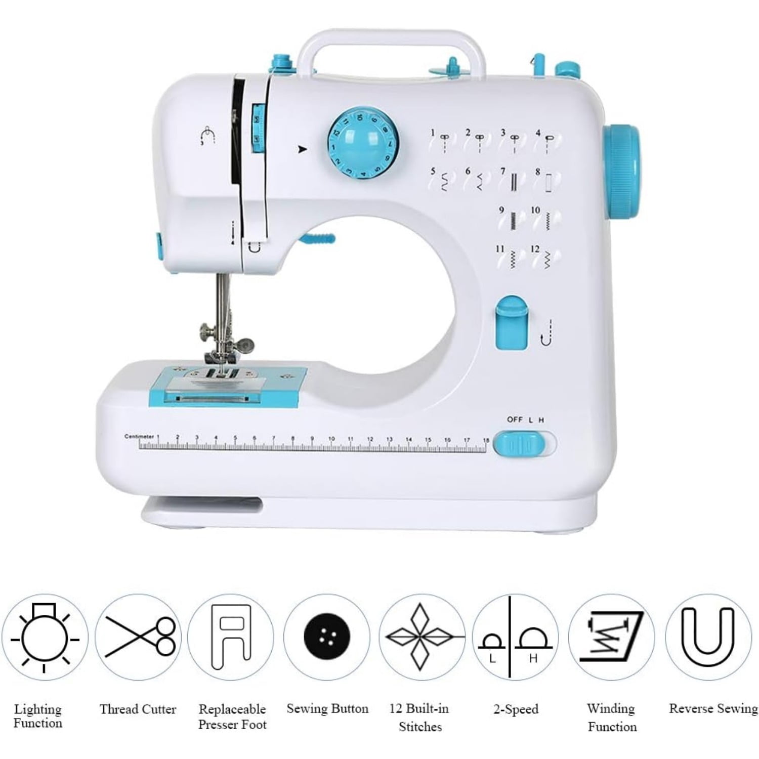 Mini Sewing Machine, Portable Multi-Purpose Crafting Mending Machine Household 12 Built-in Stitches & Double Thread for Beginners Blue