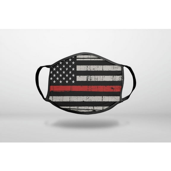 Weathered Thin Red Line US Flag - 3-Ply Reusable Soft Cloth Face Covering, Unisex, Cotton Inner Layer