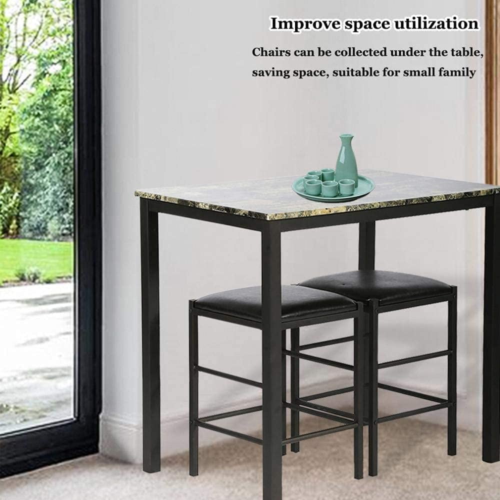 3 Piece Kitchen Dining Table Set Modern Dining Room Table Set for 2 Persons Dining Room Furniture Marble Rectangular Table & 2 Upholstered Dining Chairs for Kitchen